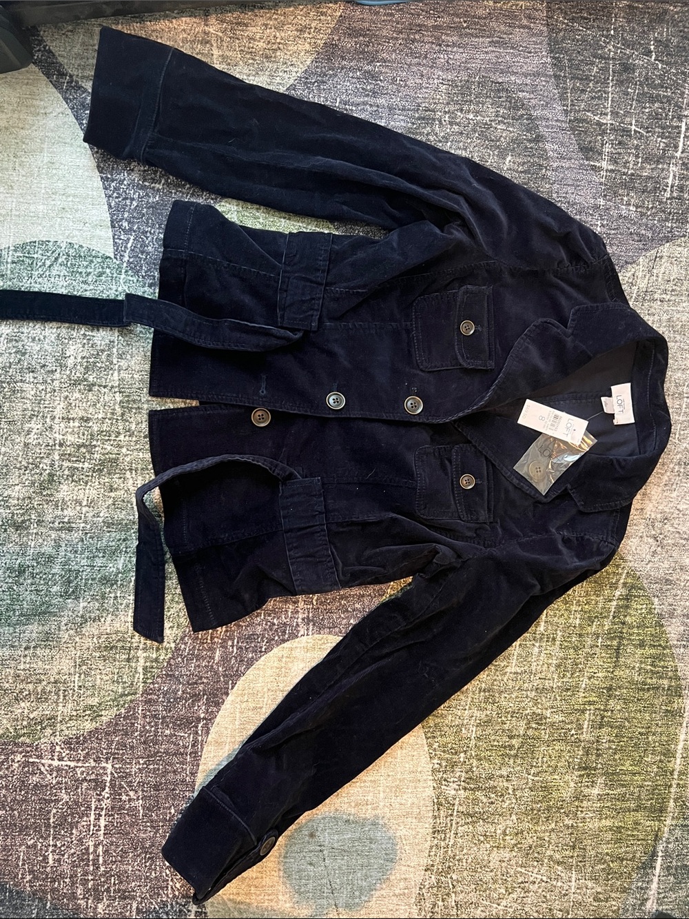 Ann Taylor Navy Blue Corduroy Belted Jacket NWT